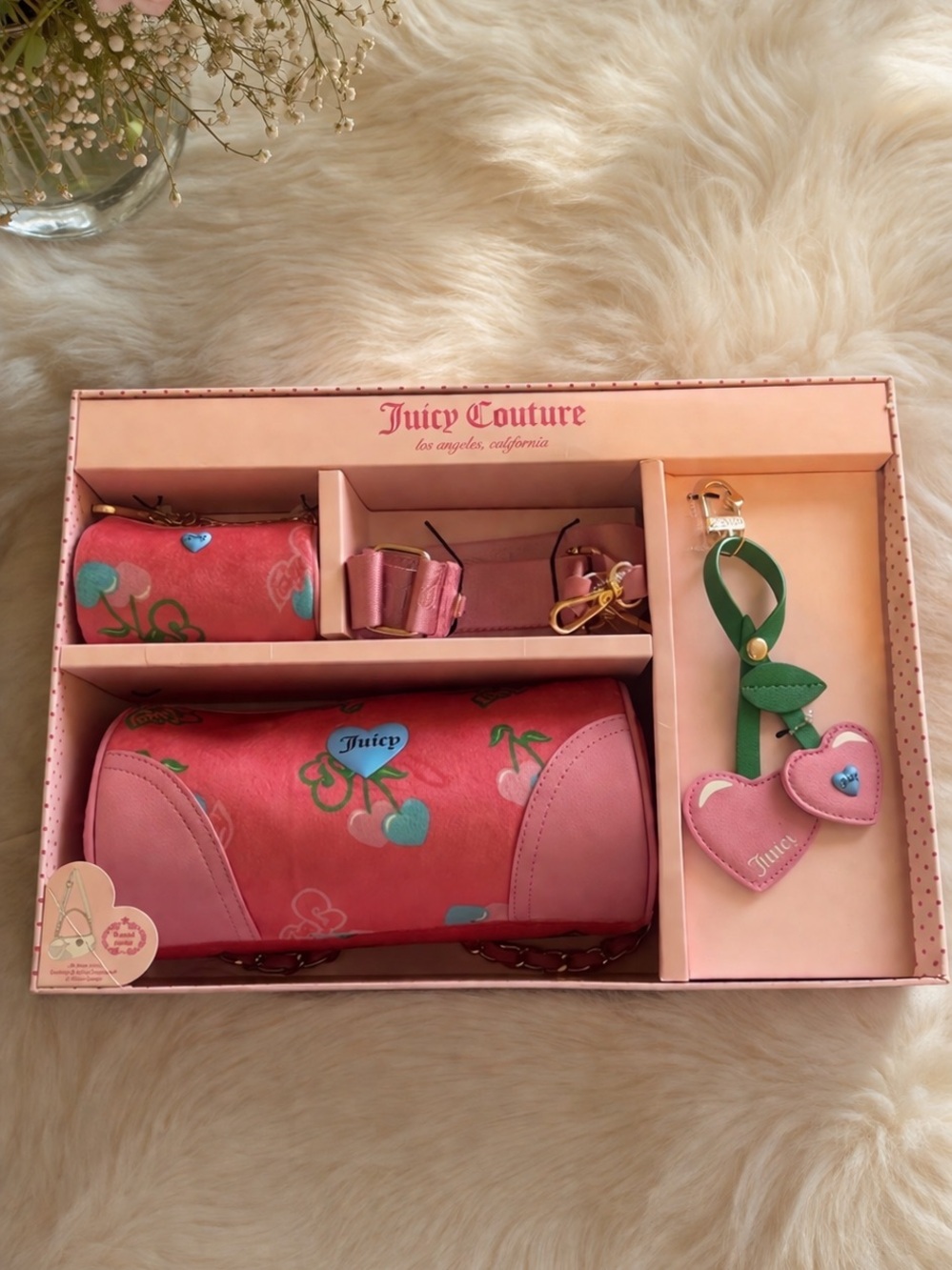 Juicy Couture Pink Cherry Print Kids Bag Set with Heart Charm